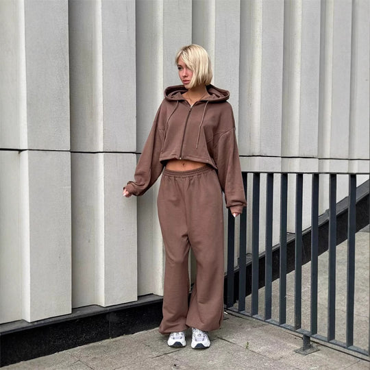 Damen Sportliches Loungewear-Set mit oversized Kapuzenjacke und bequemen Hosen Heidi-Mode
