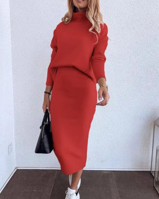 Damen Strickkleid mit lockerem Schnitt und hohem Kragen Heidi-Mode