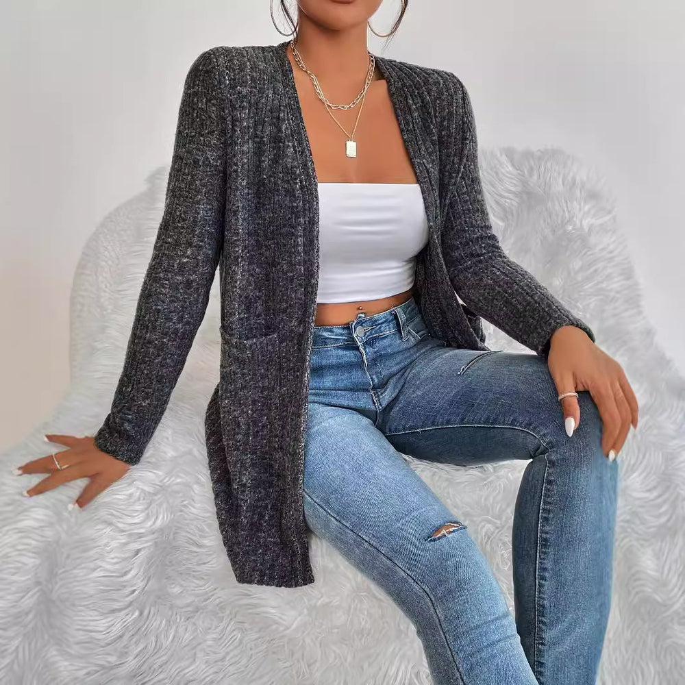 Damen Strickjacke mit feiner Rippstruktur und praktischen Taschen Heidi-Mode