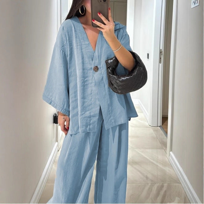 Damen lässiger Leinen-Hosenanzug Heidi-Mode