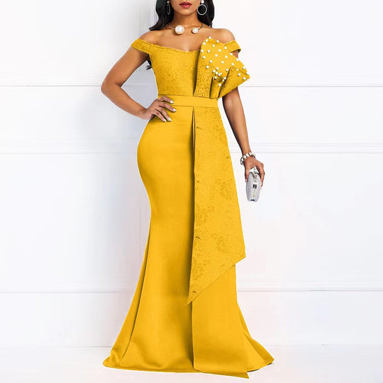 Damen Abendkleid mit eleganter Off-Shoulder-Design und kunstvollen Spitzenapplikationen Heidi-Mode