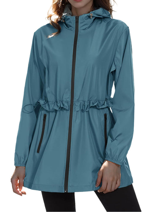 Damen Leichte Übergangsjacke mit verstellbarem Kordelzug und seitlichen Taschen Heidi-Mode
