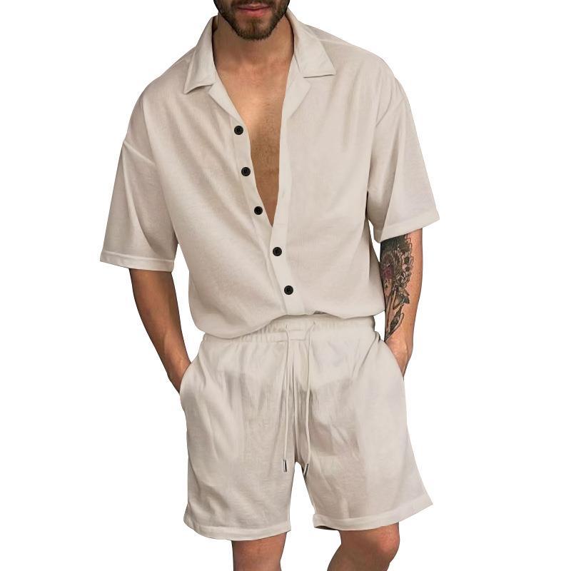Herren Freizeit-Set mit lässigem Kurzarmhemd und elastischen Shorts Heidi-Mode