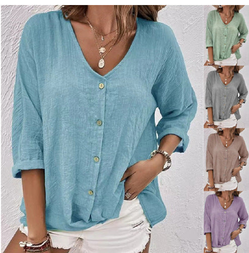 Damen Leichtes Viskosebluse mit Knopfleiste Heidi-Mode