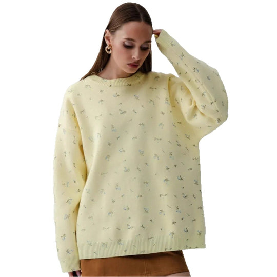 Damen Oversized Strickpullover mit floralen Akzenten und weitem Schnitt Heidi-Mode