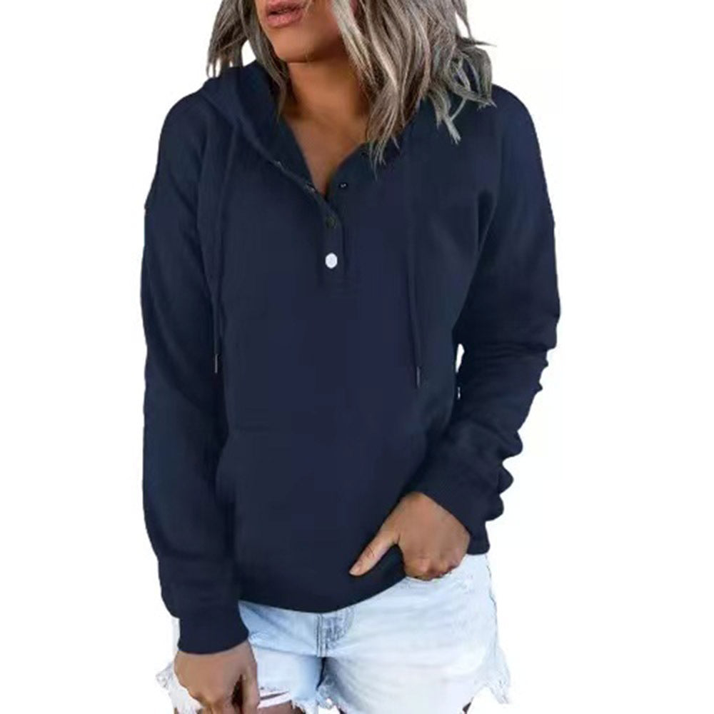 Damen lässiger Kapuzenpullover mit Druckknöpfchen und seitlichen Eingrifftaschen Heidi-Mode