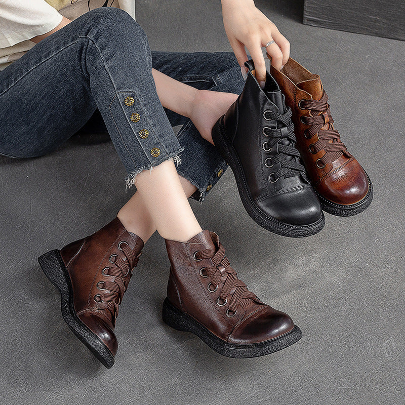 Damen Hochwertige Schnürstiefel mit robustem Sohlenprofil und modischem Leder Heidi-Mode