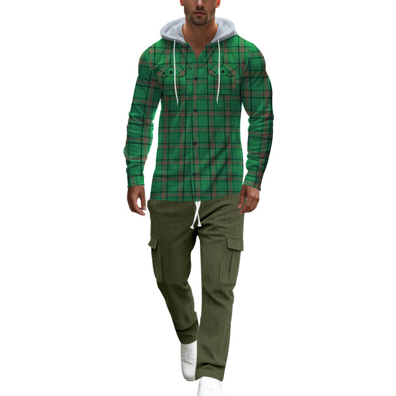 Herren gemusterte Kapuzenshirtjacke mit karierter Struktur und praktischen Taschen Heidi-Mode