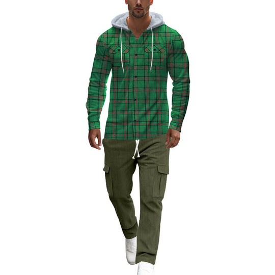 Herren gemusterte Kapuzenshirtjacke mit karierter Struktur und praktischen Taschen Heidi-Mode