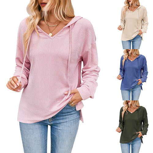 Damen lässiger Sweater mit V-Ausschnitt und Kordelzug Heidi-Mode