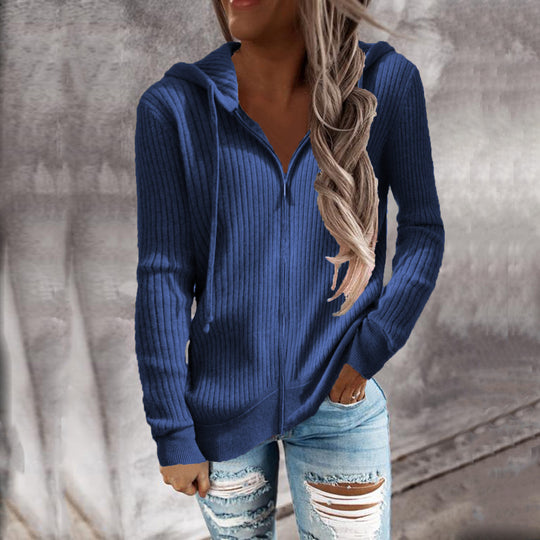 Damen Kapuzenjacke im modernen Rippenstrickdesign mit Taschen Heidi-Mode