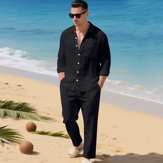 Herren leichtes Leinen-Outfit mit stilvollem Hemd und eleganter Hose Heidi-Mode