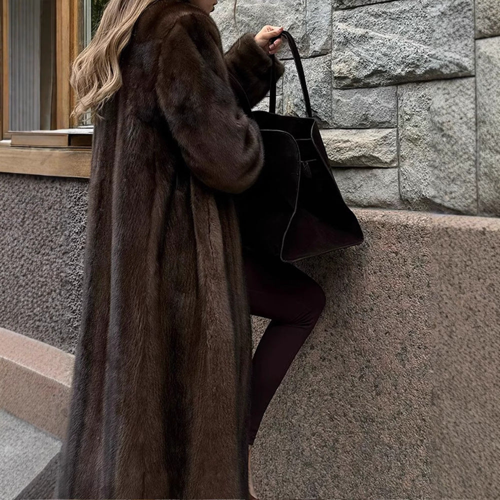 Damen Eleganter und flauschiger Langmantel aus Kunstfell Heidi-Mode