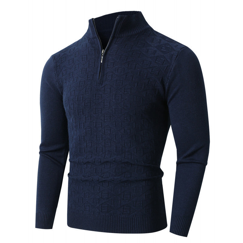 Herren Strickpullover mit modernem Zopfmuster und Halbreißverschluss Heidi-Mode