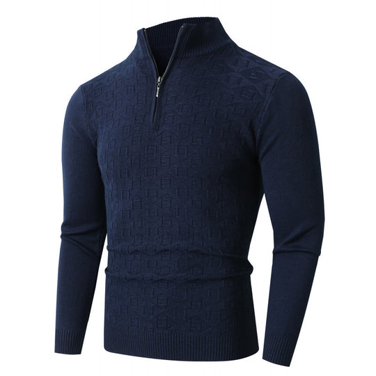 Herren Strickpullover mit modernem Zopfmuster und Halbreißverschluss Heidi-Mode