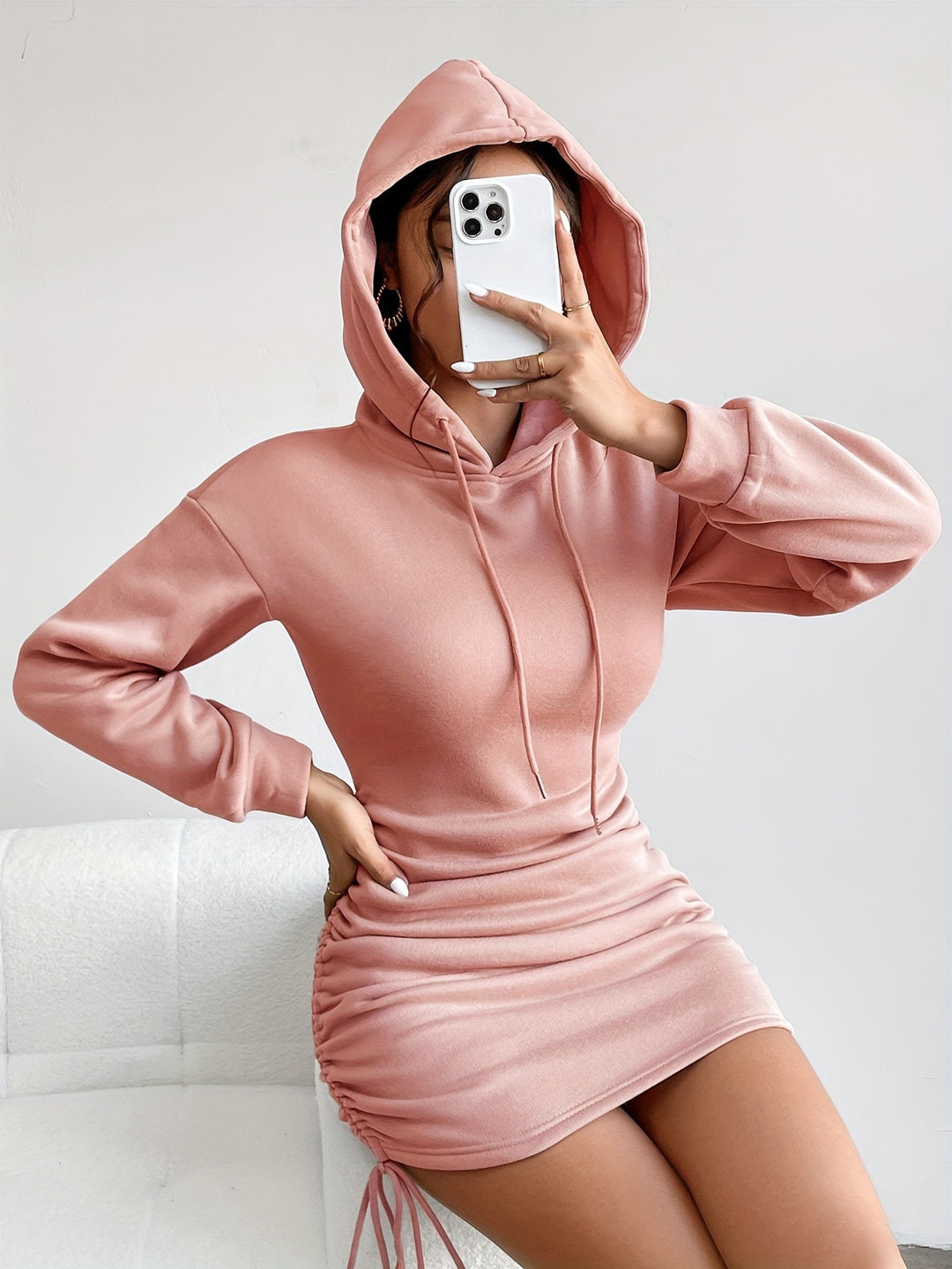 Damen Hoodie Kleid mit Raffung Heidi-Mode