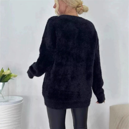 Damen Flauschiger Cardigan mit großen Taschen und lockerer Passform Heidi-Mode