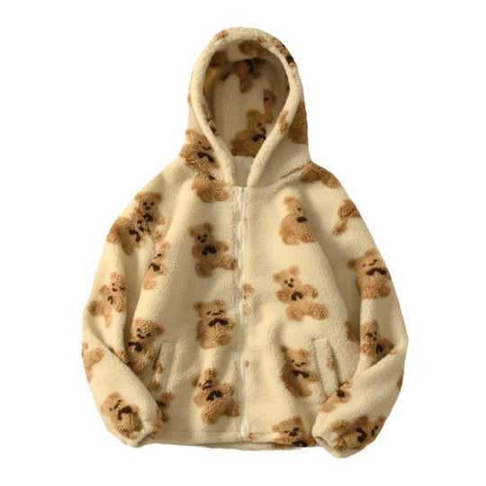 Damen Teddy-Fleecejacke mit Kapuze und großen Taschen Heidi-Mode