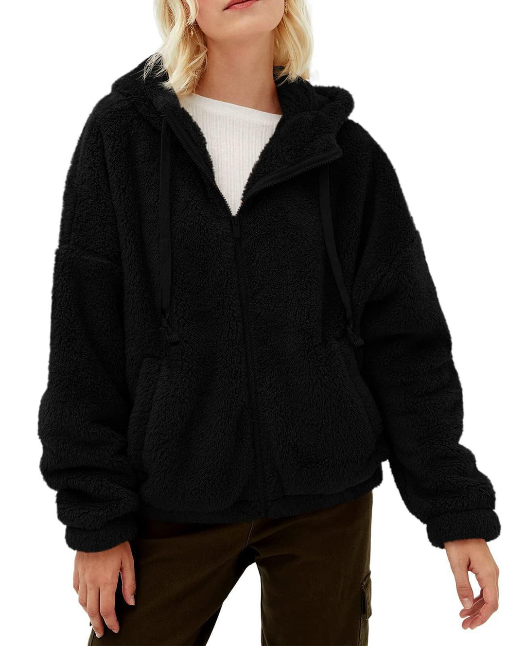 Damen lässige Fleecejacke mit Kängurutasche und Kapuze Heidi-Mode