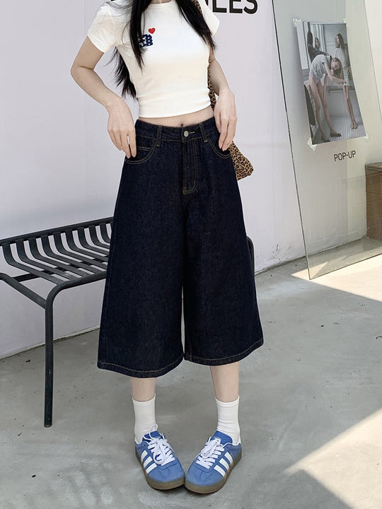 Damen Weite Denim-Culotte mit modischem Schnitt Heidi-Mode