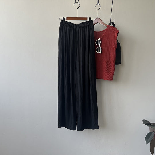 Damen lässige Palazzo-Hose mit elastischem Bund und weitem Bein Heidi-Mode