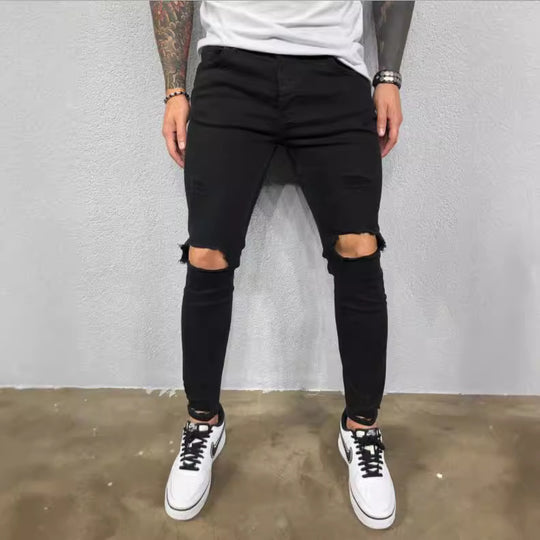 Herren Slim Fit Jeans mit modischen Rissen Heidi-Mode