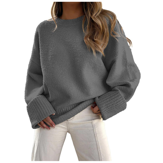 Damen Flauschiger Oversized Pullover mit breiten Bündchen Heidi-Mode