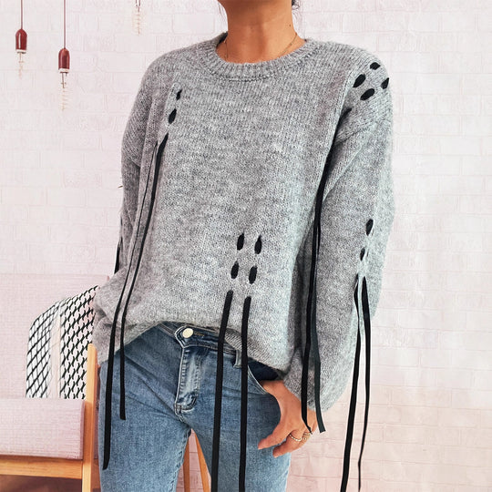Damen modischer Oversize-Pullover mit einzigartigen Schnürdetails Heidi-Mode