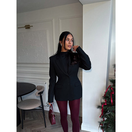 Damen elegante Blazerjacke im Oversized-Schnitt mit schickem Revers Heidi-Mode