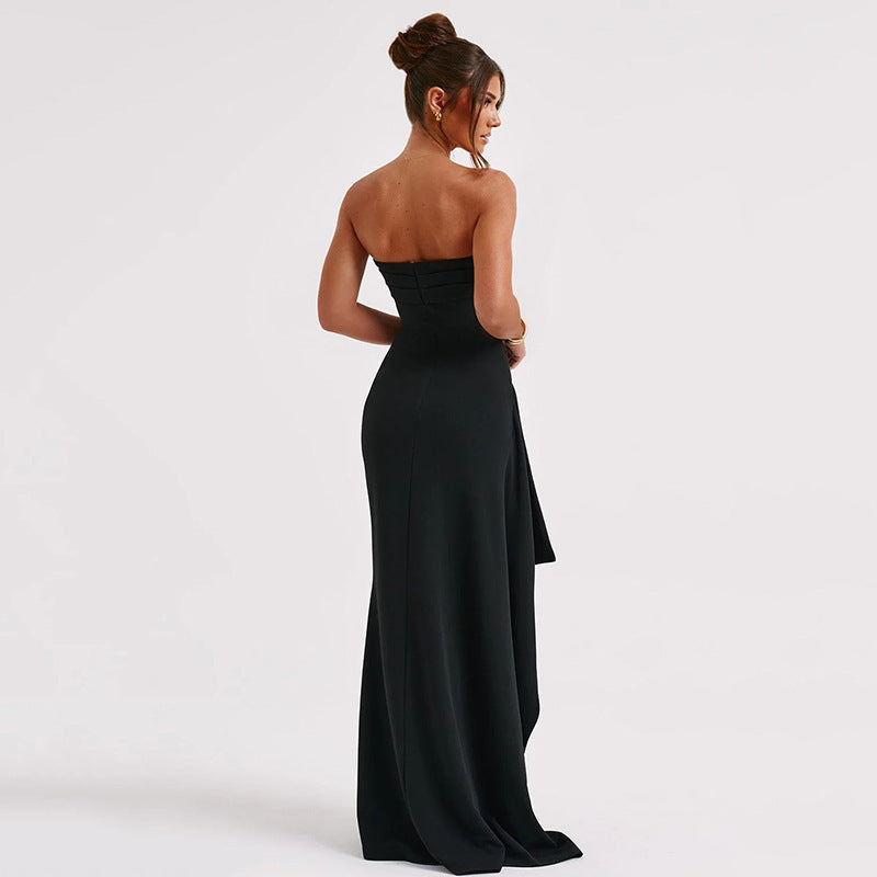 Damen Maxikleid mit trägerlosem Oberteil und elegantem Schlitz Heidi-Mode