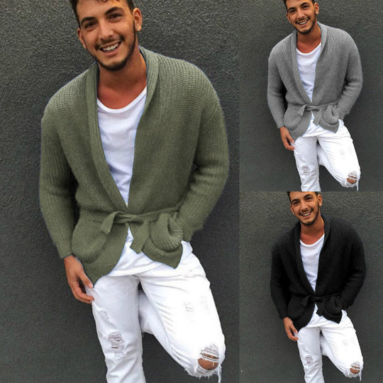 Herren Strickjacke mit praktischer Gürtelschnalle und modischem Waffelmuster Heidi-Mode