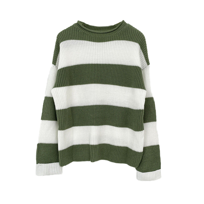Damen gestreifter Strickpullover mit weitem Schnitt Heidi-Mode