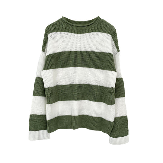 Damen gestreifter Strickpullover mit weitem Schnitt Heidi-Mode