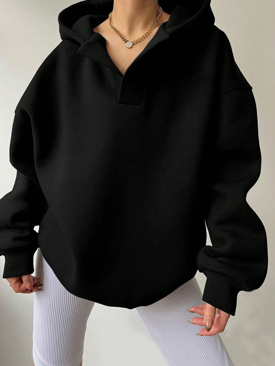Damen Oversized Kapuzenpullover mit halbem Reißverschluss Heidi-Mode