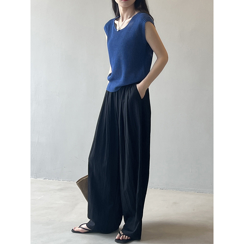 Damen lässige Palazzo-Hose mit elastischem Bund und weitem Bein Heidi-Mode