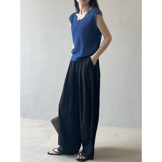 Damen lässige Palazzo-Hose mit elastischem Bund und weitem Bein Heidi-Mode
