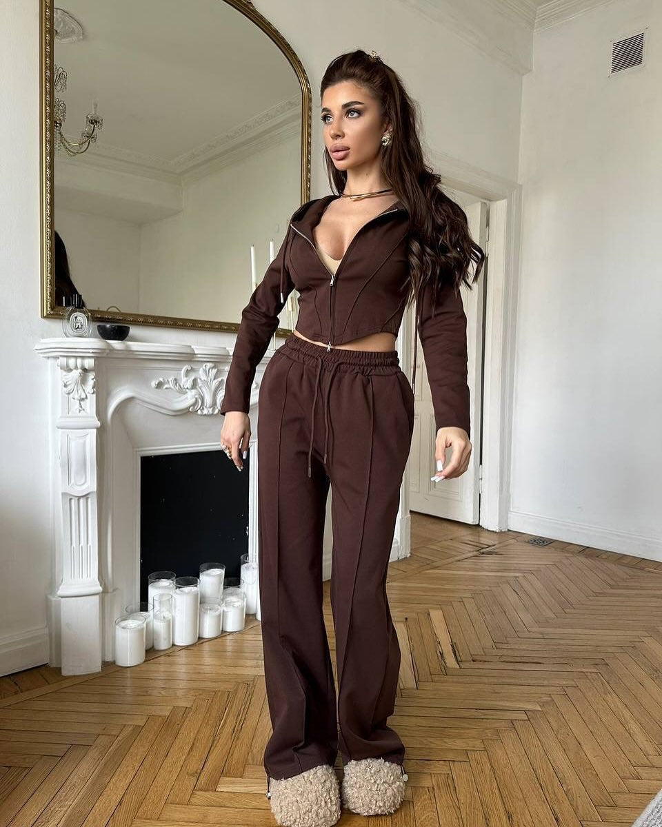 Damen Loungewear-Set mit Zip-Hoodie und weitem Bund Heidi-Mode