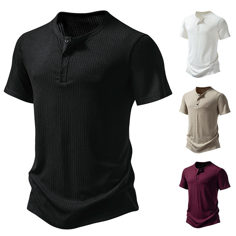 Herren stylisches Kurzarm-Henley-Shirt mit strukturiertem Design und zwei Knopf-Details Heidi-Mode