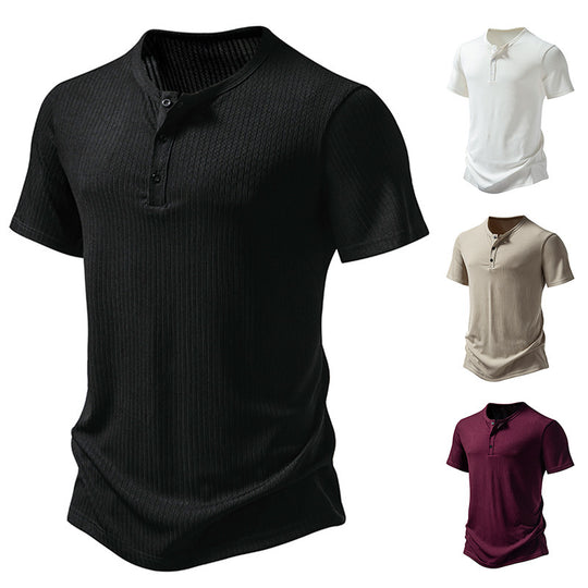 Herren stylisches Kurzarm-Henley-Shirt mit strukturiertem Design und zwei Knopf-Details Heidi-Mode