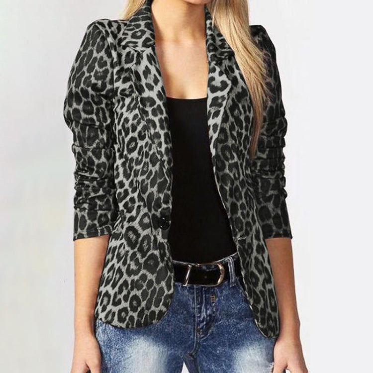 Damen Elegante Leopard-Muster Blazerjacke mit tailliertem Schnitt Heidi-Mode