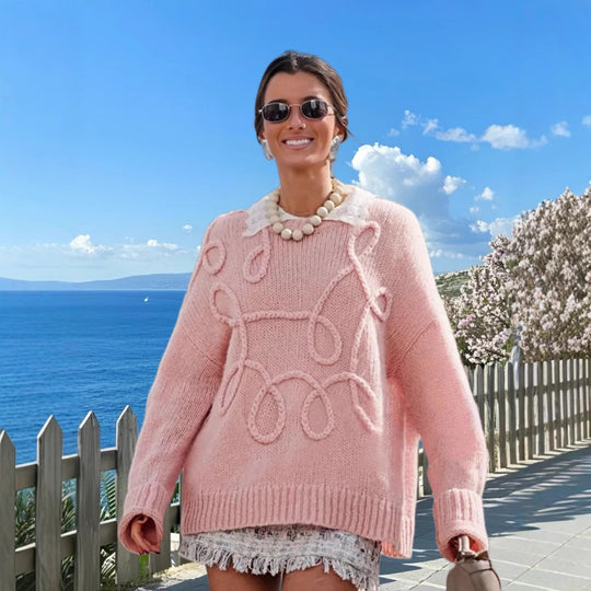 Damen Modischer Strickpullover mit strukturiertem Zopfmuster und lockerer Passform Heidi-Mode