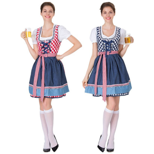 Damen Trachtenkleid mit traditionellem Karomuster und schwingendem Unterrock Heidi