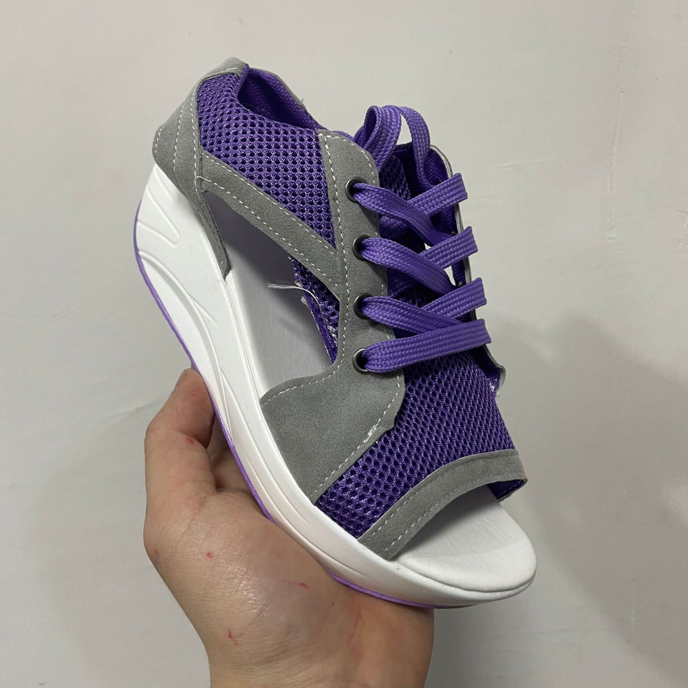 Damen Sportliche Keilschuhe mit offenem Zehenbereich und atmungsaktivem Mesh-Obermaterial Heidi-Mode