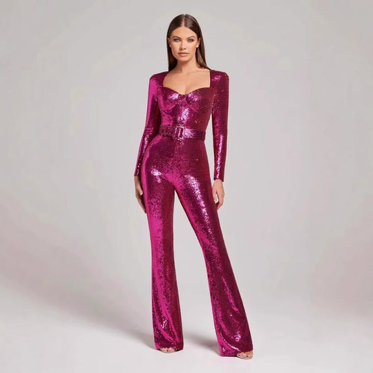 Damen Glamouröser Pailletten Jumpsuit mit schicker Taillierung Heidi-Mode