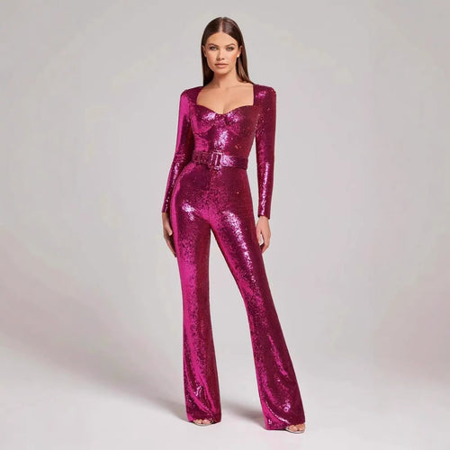 Damen Glamouröser Pailletten Jumpsuit mit schicker Taillierung Heidi-Mode