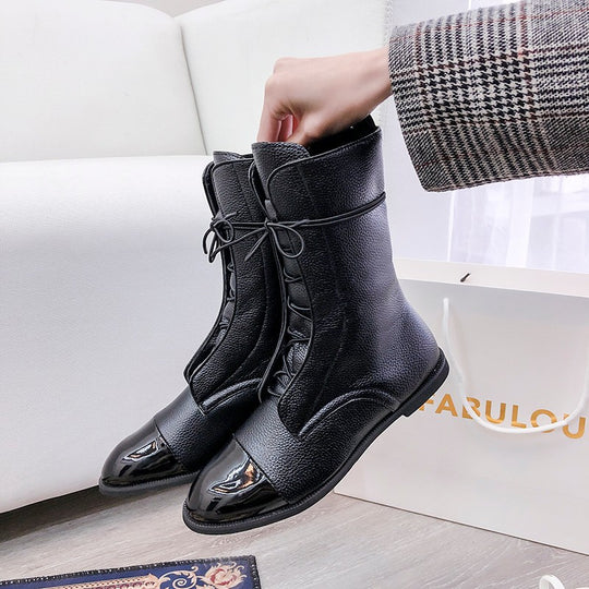 Damen Elegante Leder Stiefel mit glänzenden Spitzen Heidi-Mode