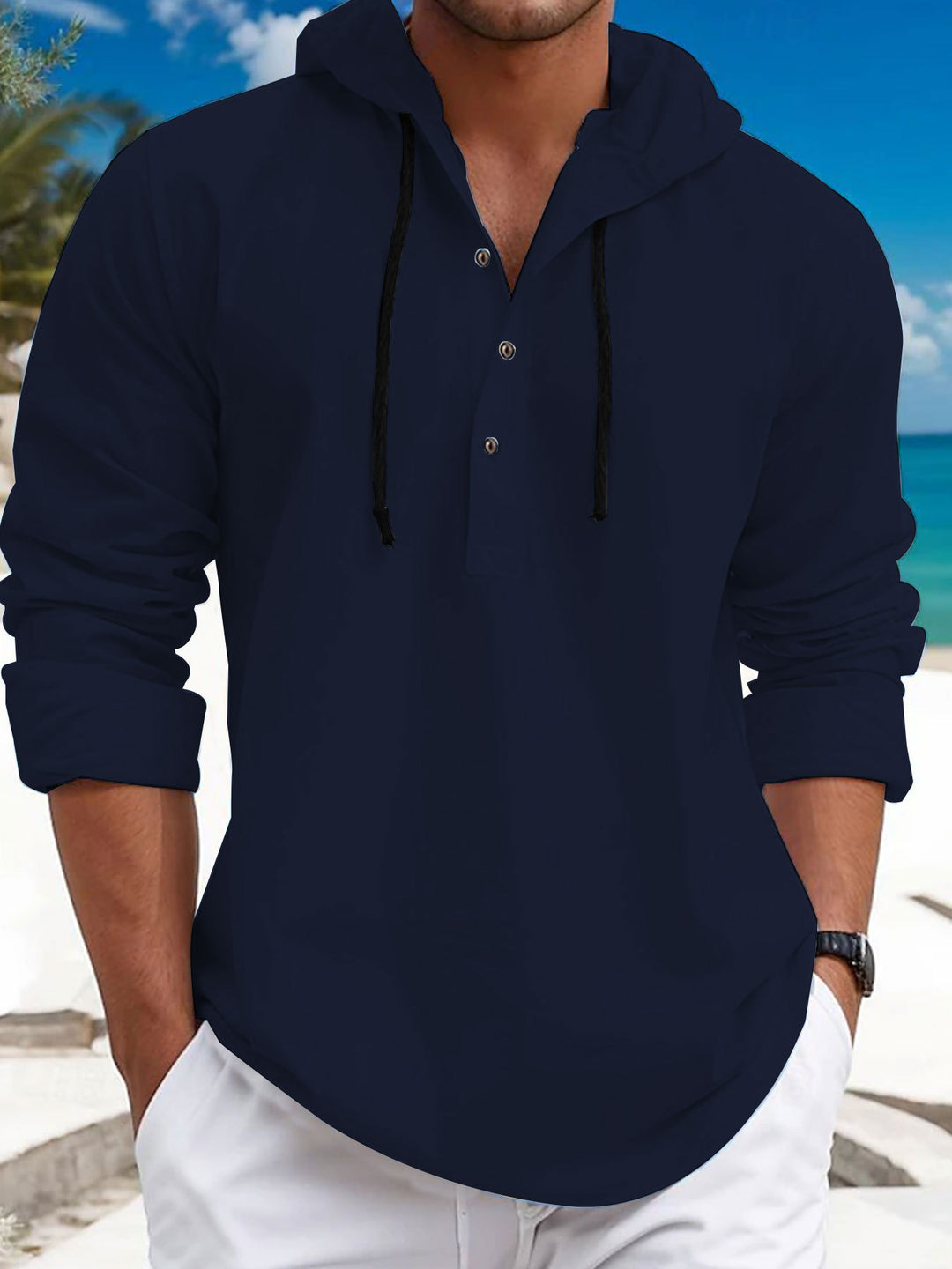 Herren Kapuzenpullover mit modischem Knopfdruck und lässigem Schnitt Heidi-Mode