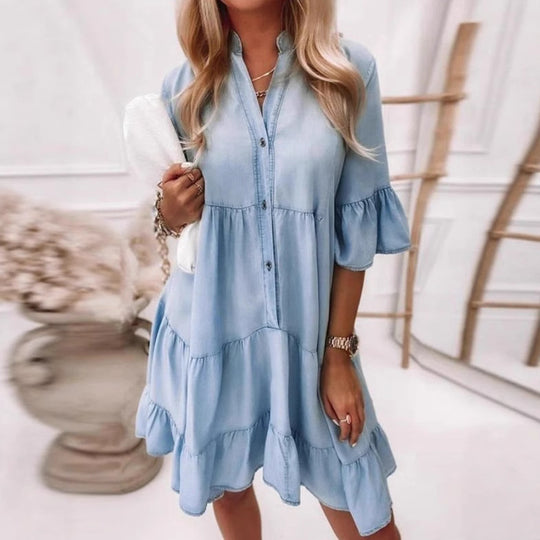 Damen Hemdblusenkleid mit Rüschendetails Heidi-Mode