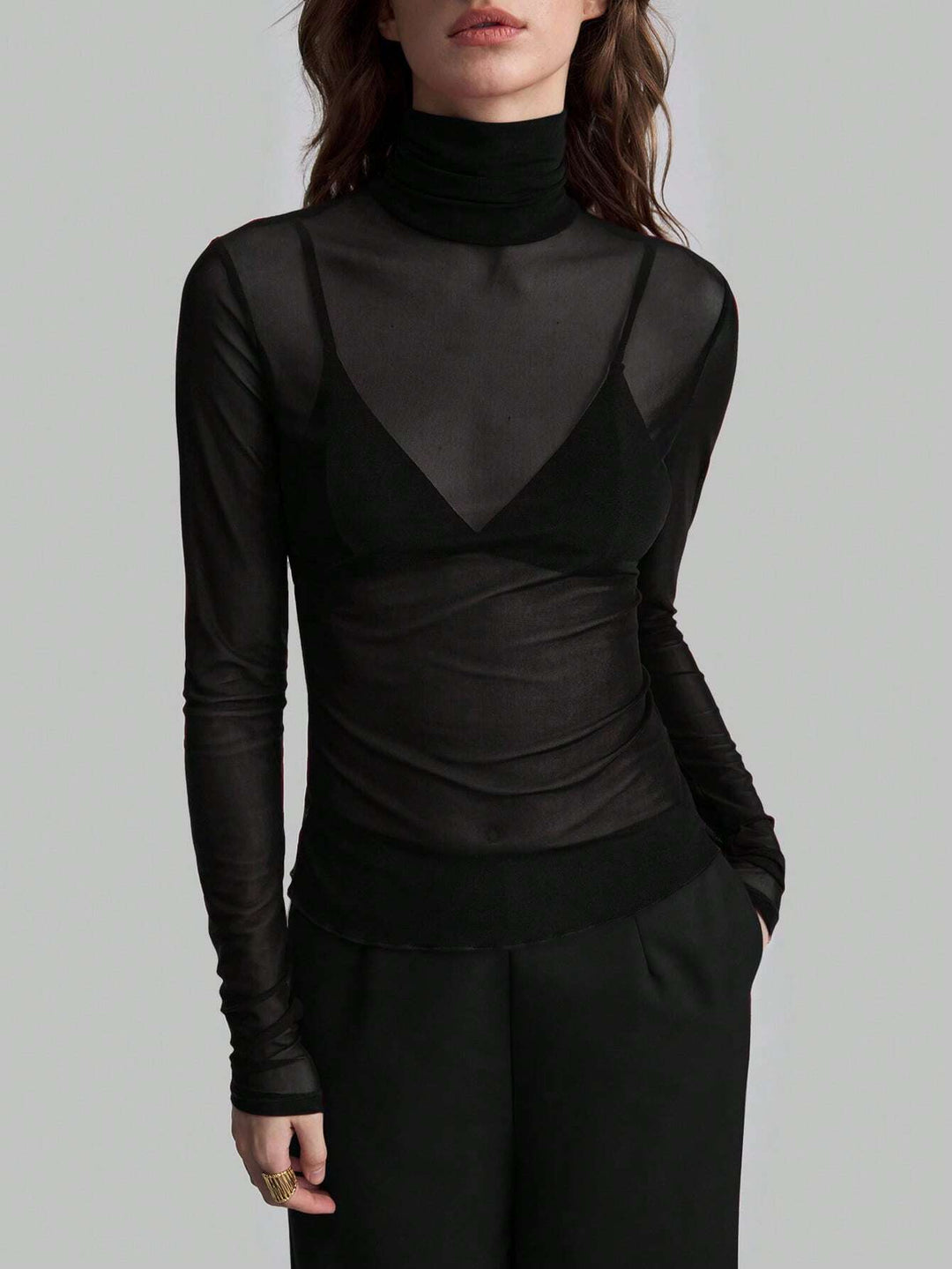 Damen Transparente Turtleneck-Bluse mit figurformendem Schnitt Heidi-Mode