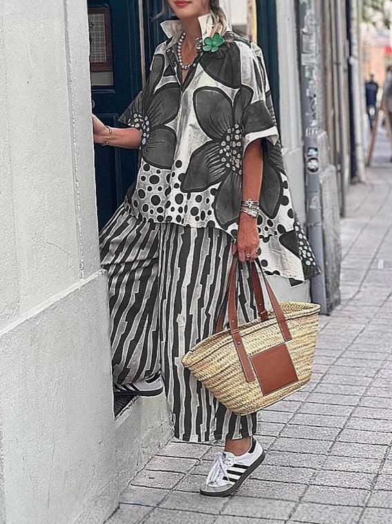 Damen lässige Bluse und Palazzo Hose Set Heidi-Mode